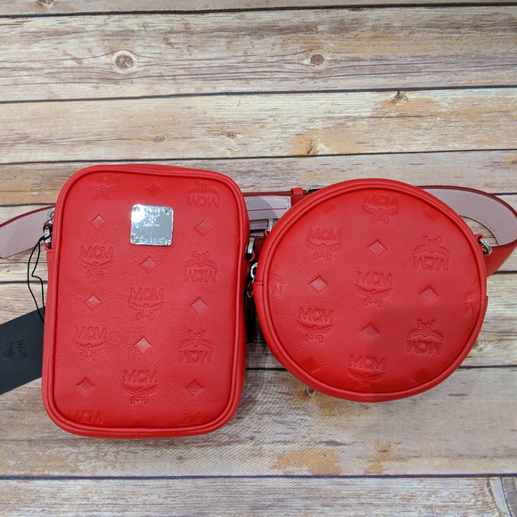 MCM Essential Monogrammed Double-Pouch Viva Red - Picture 2 of 8